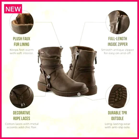Waterproof Mid-Calf Snow Boots with Memory Foam & Faux Fur Lining
